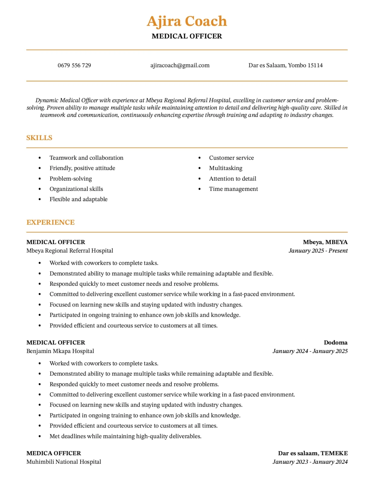 CHICAGO CV SAMPLE WORD AND PDF FORMAT