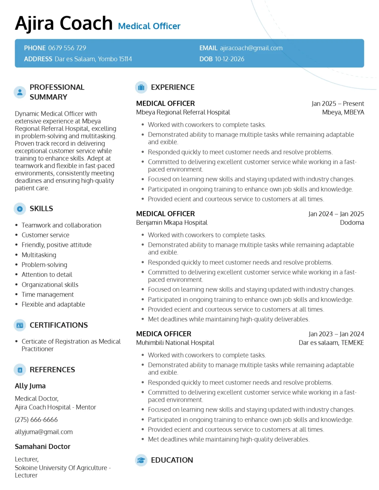 MODERN CV SAMPE WORD AND PDF FORMAT