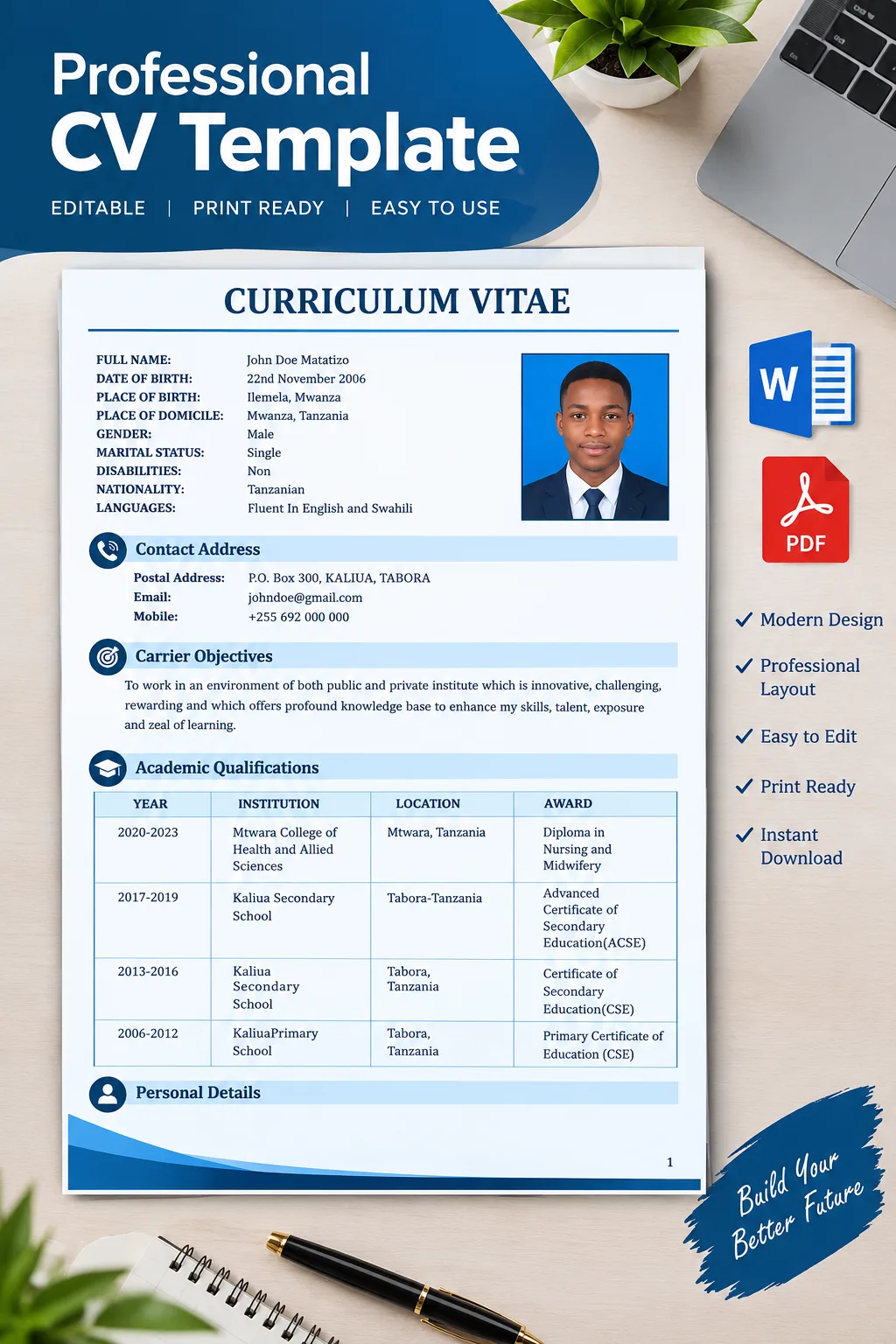 EDITABLE GRADUATE CV TEMPELETE